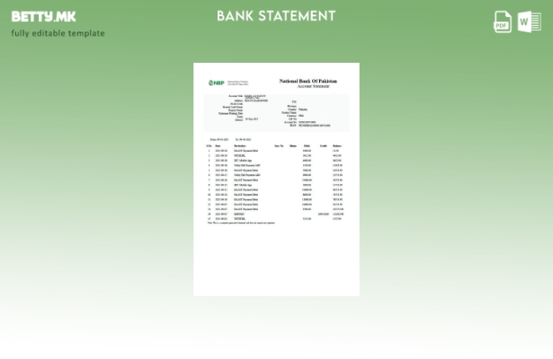 Модерен стил шаблон за зборови за извод на сметката на Пакистанската национална 